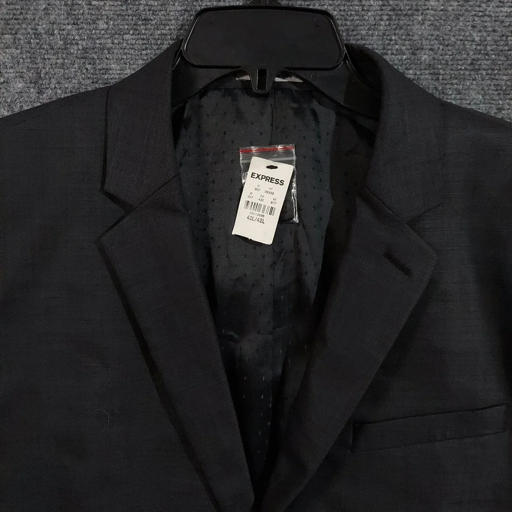 Express‎ Blazer Mens 42L Charcoal Photographer Fitted Wool Stretch Sport Coat